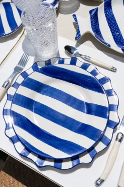 Plato De Postre De Cerámica Con Diseño De Rayas Azules