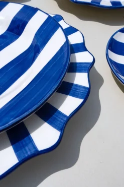 Plato De Postre De Cerámica Con Diseño De Rayas Azules