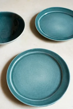 Plato De Postre De Gres Con Filo Envejecido