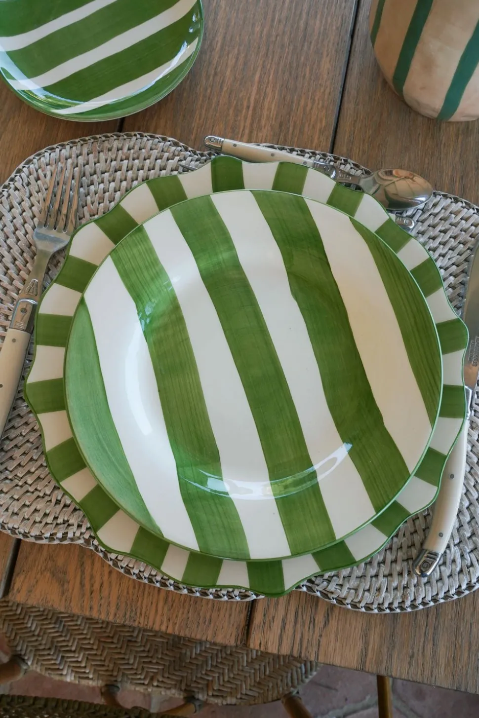 Plato De Postre Rayas Verdes
