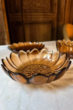 Plato Hondo De Cristal Con Diseño De Flor Irregular Ámbar
