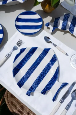 Plato Llano De Cerámica Con Diseño De Pez De Rayas Azules