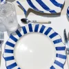 Plato Llano De Cerámica Con Diseño De Rayas Azules