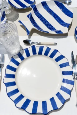 Plato Llano De Cerámica Con Diseño De Rayas Azules