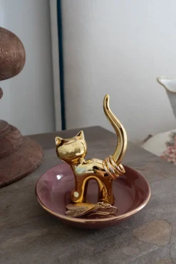 Porta Anillos Gato Dorado