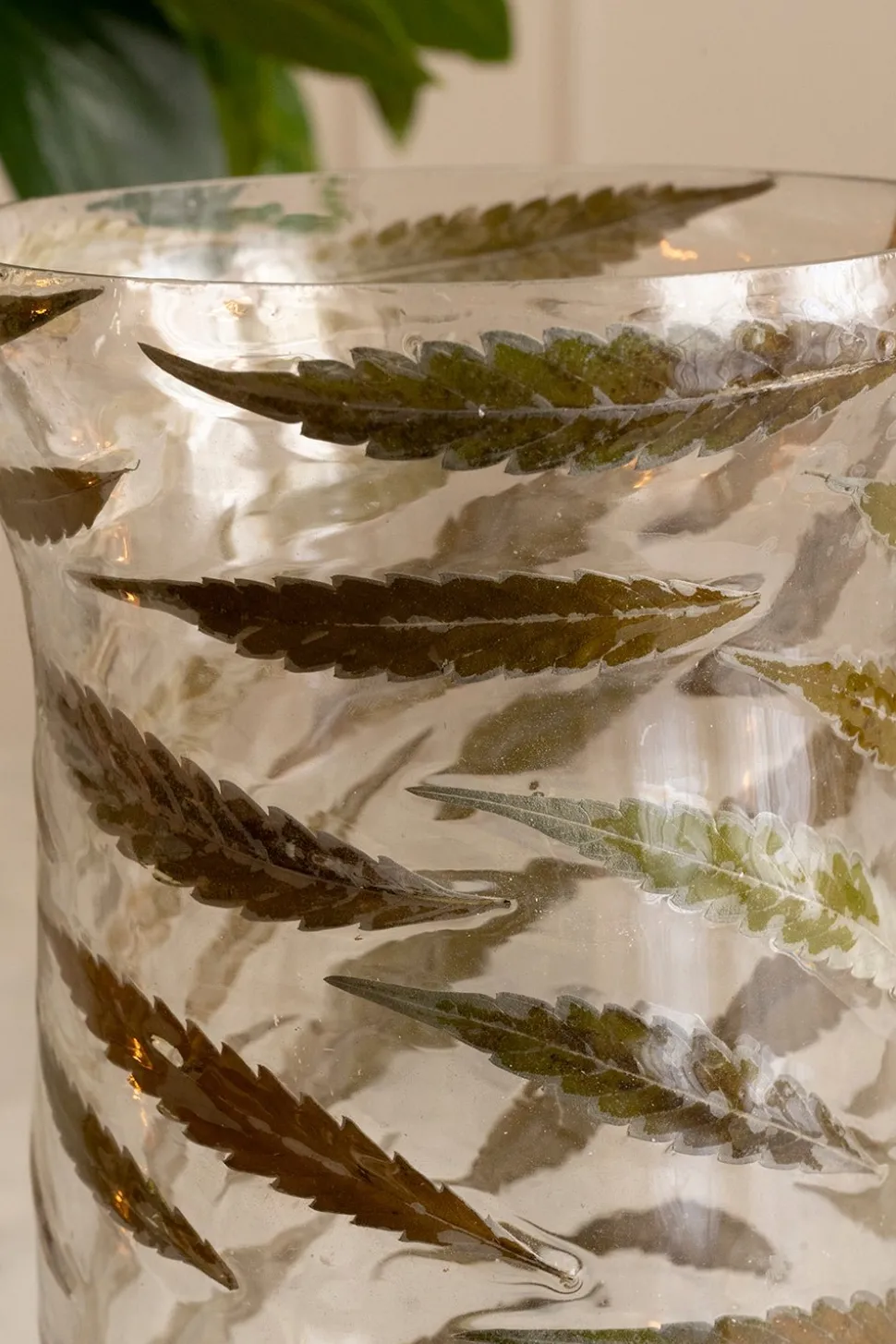 Portavela Cristal Hojas Otoño Con Base