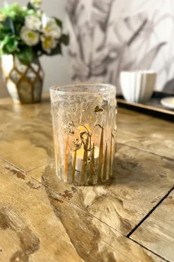 Portavelas Cristal Con Hojas Y Flores