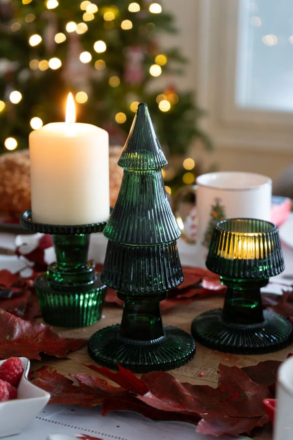 Portavelas De Cristal Con Tapa Con Diseño De Árbol Verde