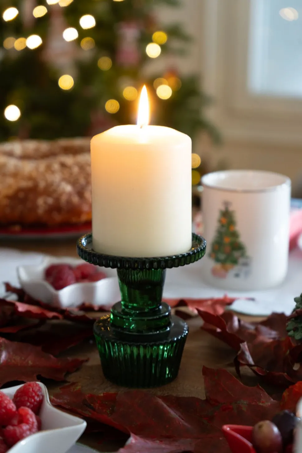 Portavelas De Cristal Con Tapa Con Diseño De Árbol Verde