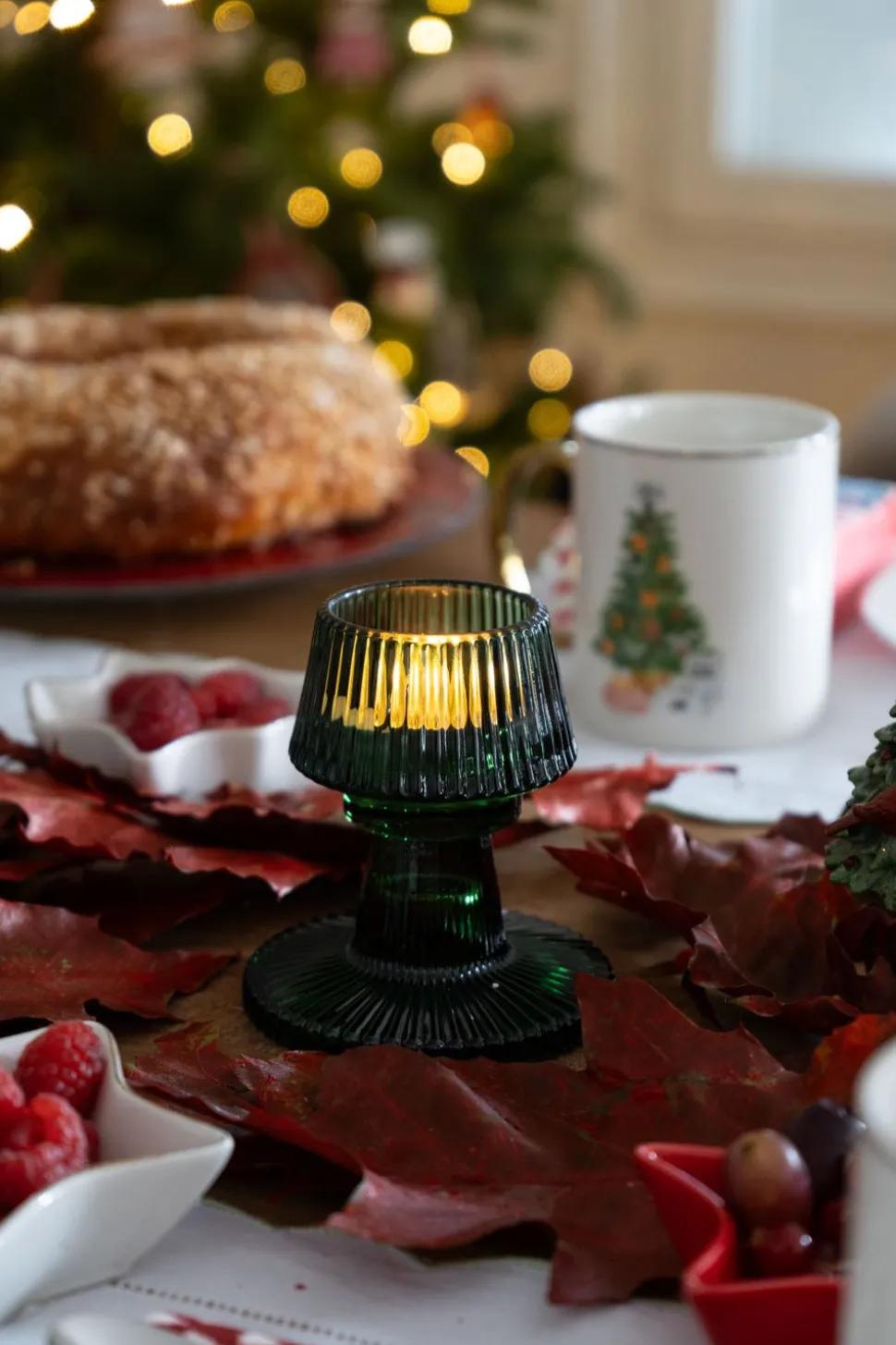 Portavelas De Cristal Con Tapa Con Diseño De Árbol Verde