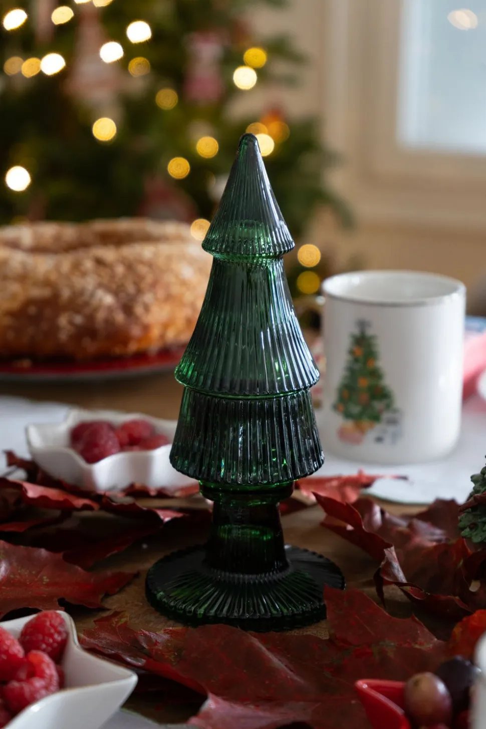Portavelas De Cristal Con Tapa Con Diseño De Árbol Verde
