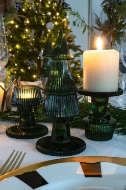 Portavelas De Cristal Con Tapa Con Diseño De Árbol Verde