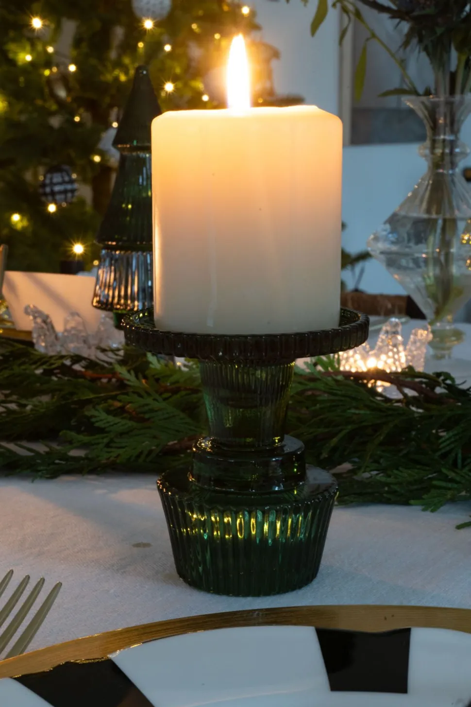 Portavelas De Cristal Con Tapa Con Diseño De Árbol Verde