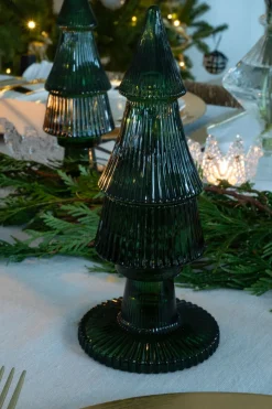 Portavelas De Cristal Con Tapa Con Diseño De Árbol Verde