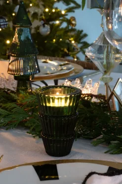 Portavelas De Cristal Con Diseño De Árbol Verde