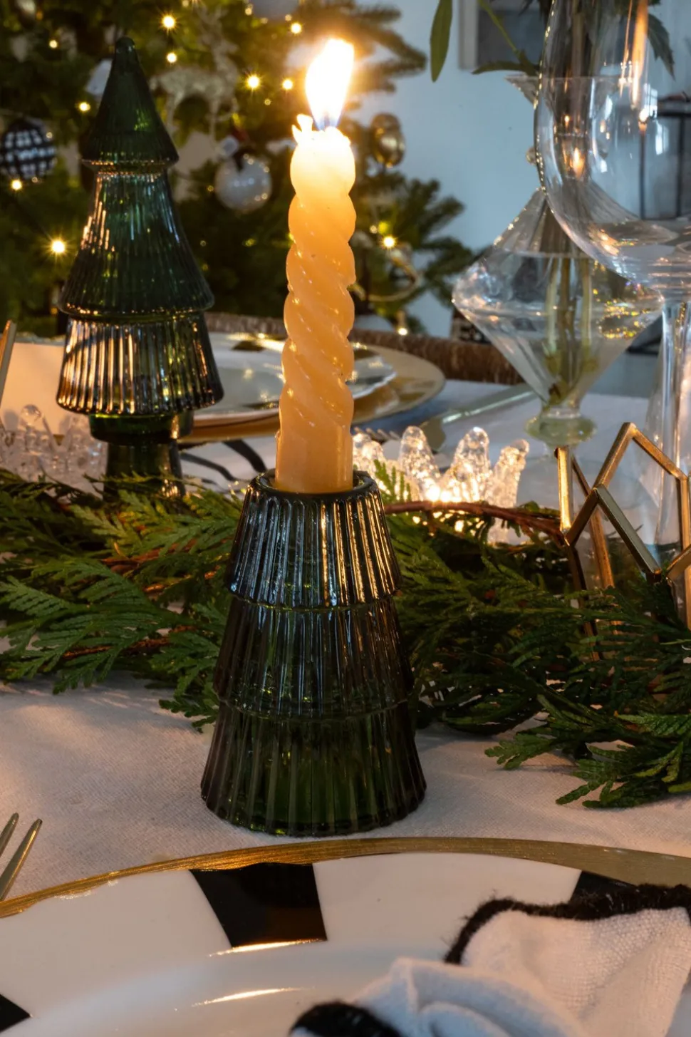 Portavelas De Cristal Con Diseño De Árbol Verde