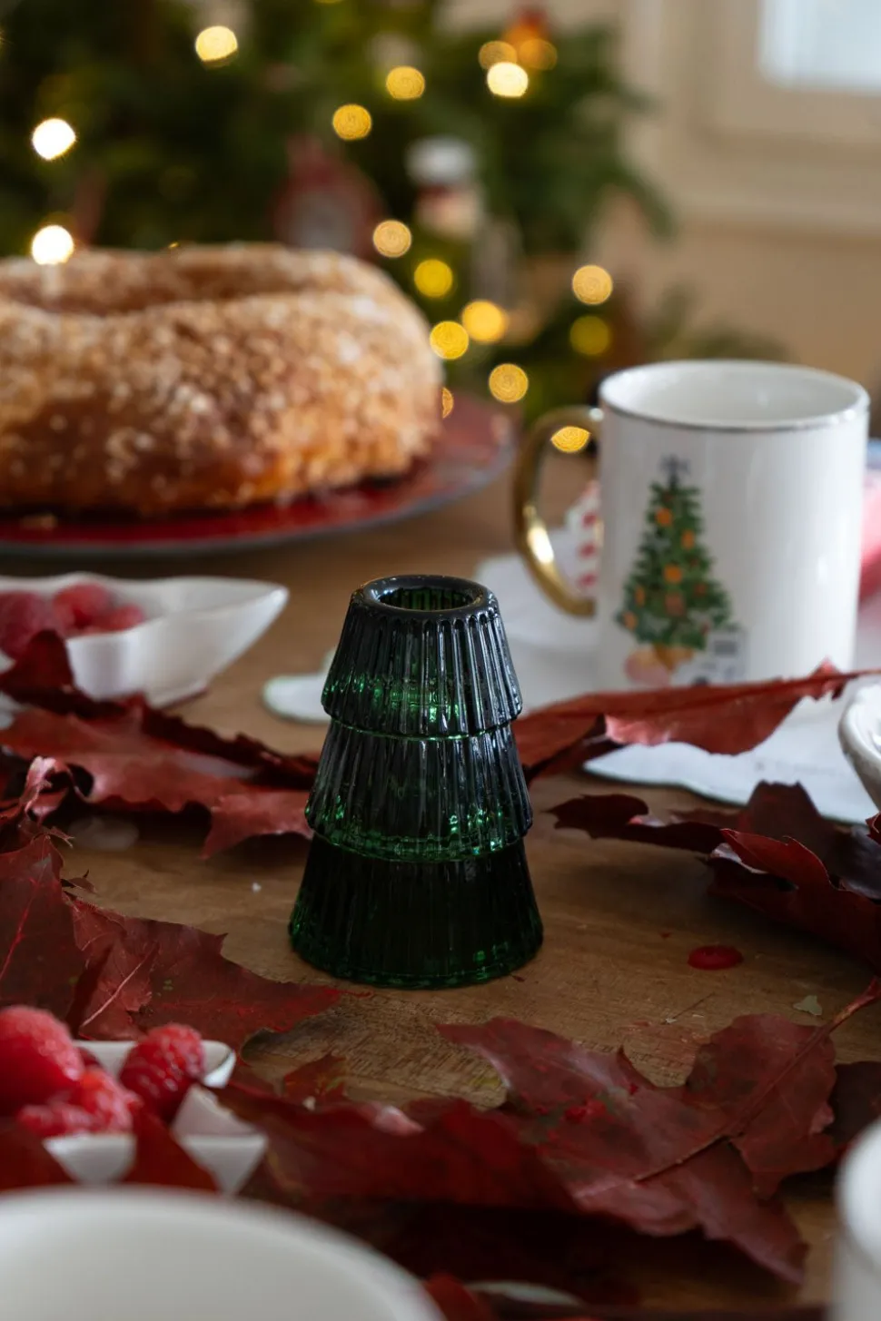 Portavelas De Cristal Con Diseño De Árbol Verde