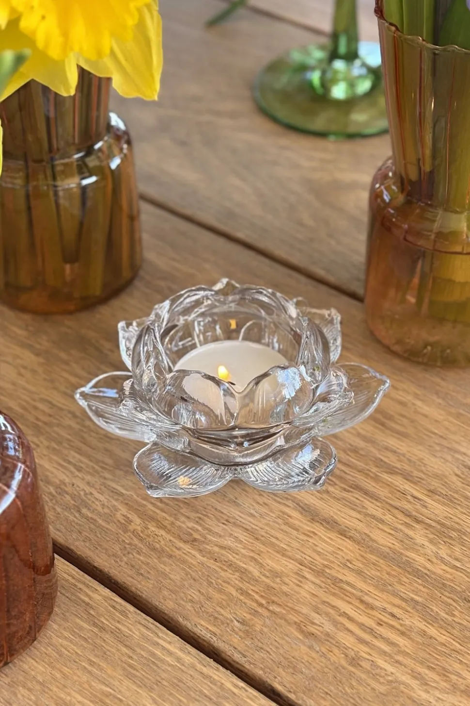 Portavelas De Cristal Con Diseño De Flor Transparente