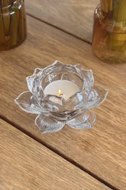 Portavelas De Cristal Con Diseño De Flor Transparente