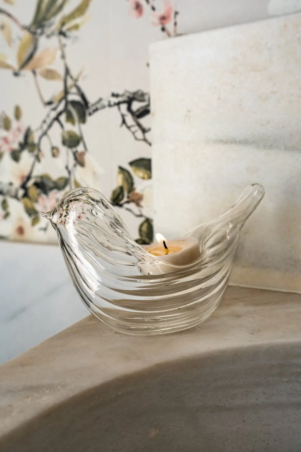 Portavelas De Cristal Con Diseño De Pájaro