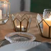 Portavelas De Cristal Dorado Con Diseño Corona Pequeño