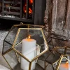 Portavelas De Cristal Dorado Con Diseño De Esfera Mediano