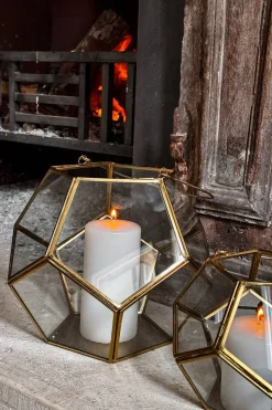Portavelas De Cristal Dorado Con Diseño De Esfera Mediano