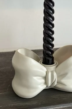 Portavelas De Porcelana Blanco Diseño Lazo