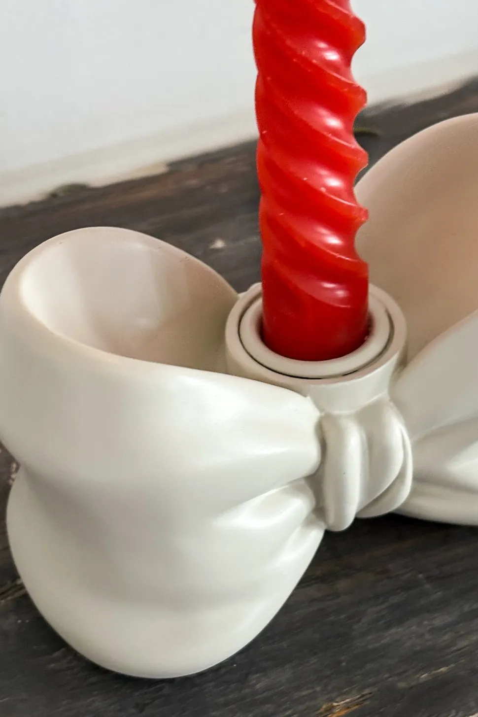 Portavelas De Porcelana Blanco Diseño Lazo