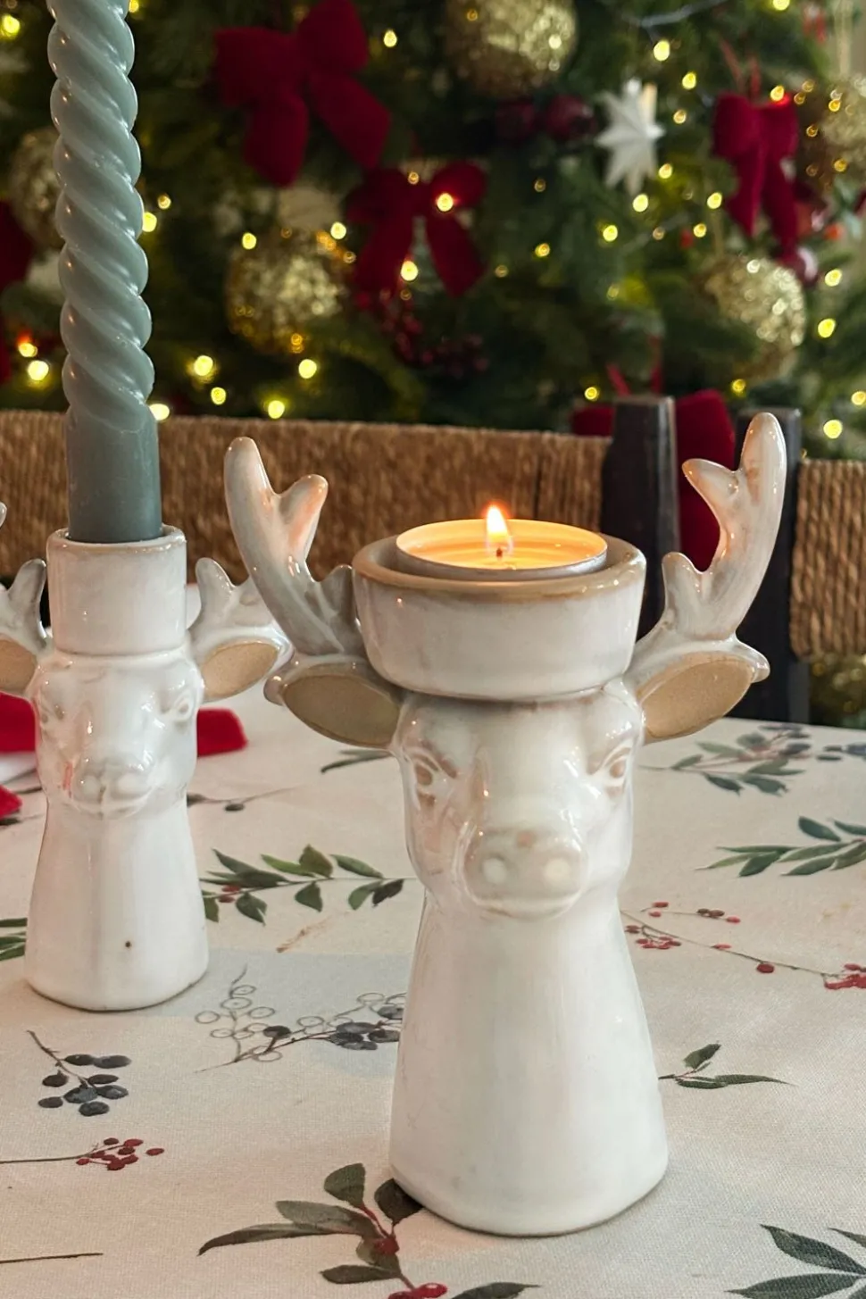 Portavelas De Porcelana Con Diseño De Ciervo Grande