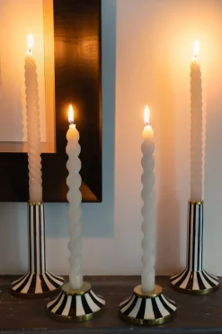 Portavelas De Resina Con Diseño De Rayas Blancas Y Negras Bajo Pequeño