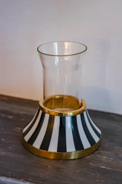 Portavelas De Resina Con Diseño De Rayas Blancas Y Negras Bajo Grande