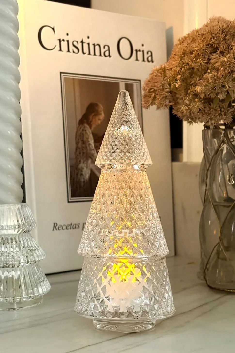 Portavelas Desmontable De Cristal Con Diseño De Árbol Transparente Picos Pequeño