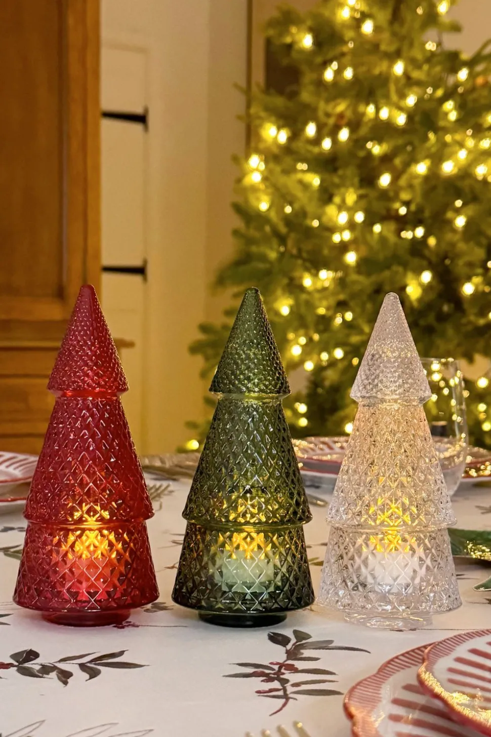 Portavelas Desmontable De Cristal Con Diseño De Árbol Transparente Picos Pequeño