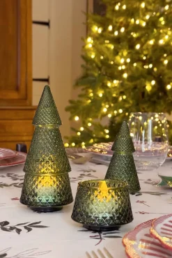 Portavelas Desmontable De Cristal Con Diseño De Árbol Verde Picos Pequeño