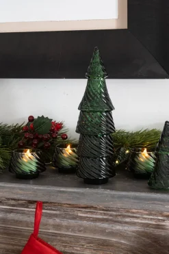 Portavelas Desmontable De Cristal Con Diseño De Árbol Verde Grande