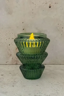 Portavelas Mini De Cristal Con Diseño De Árbol Verde