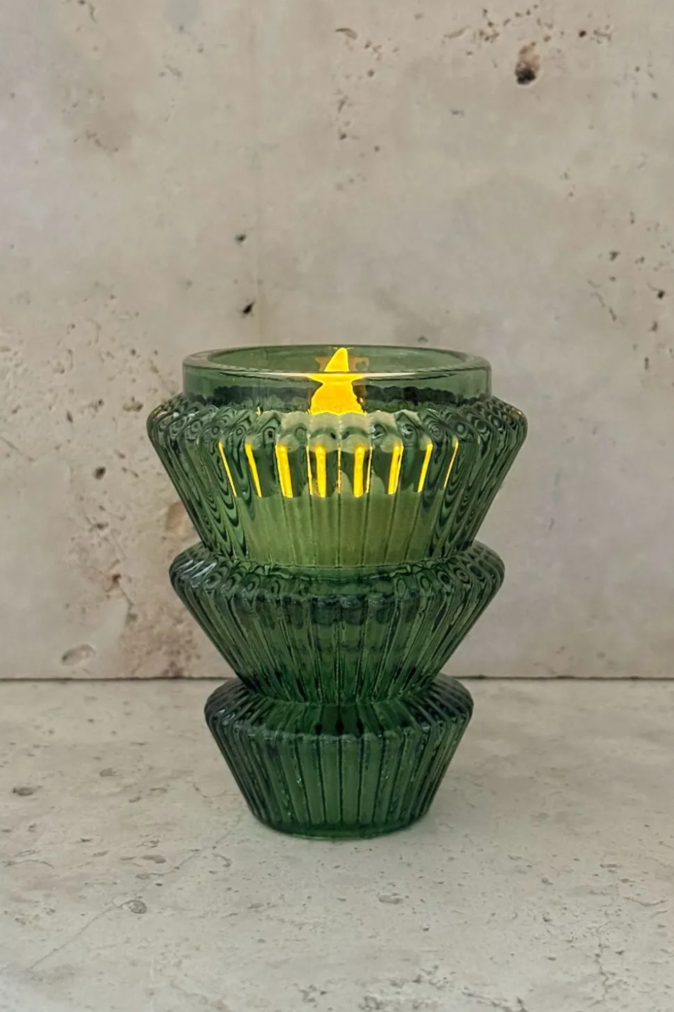 Portavelas Mini De Cristal Con Diseño De Árbol Verde