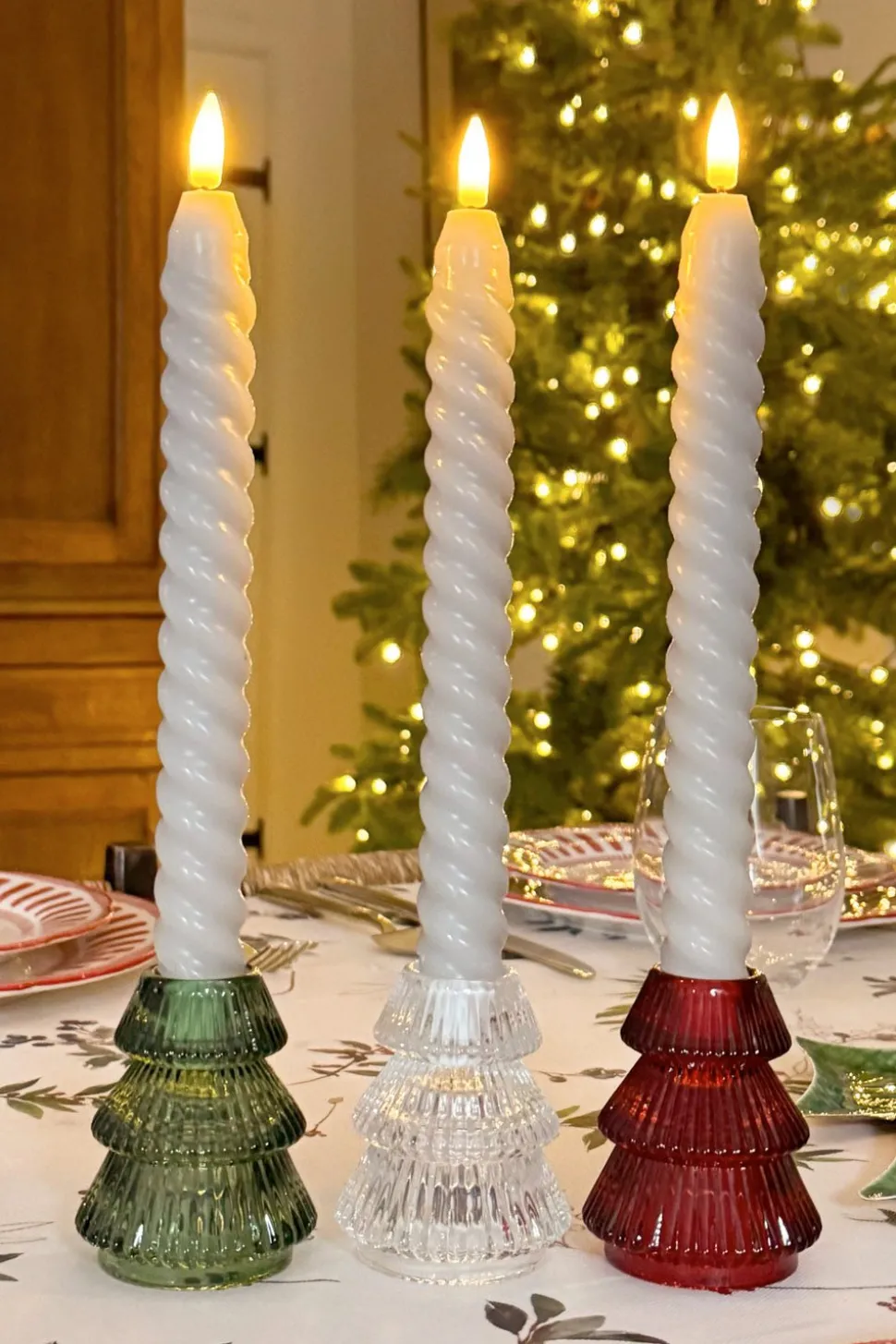 Portavelas Mini De Cristal Con Diseño De Árbol Verde