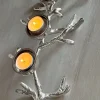 Portavelas Plateado Para Tres Velas Con Diseño De Cuerno De Ciervo