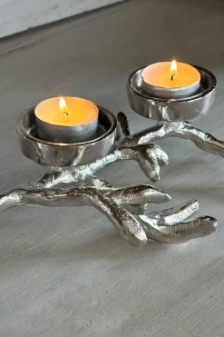 Portavelas Plateado Para Tres Velas Con Diseño De Cuerno De Ciervo