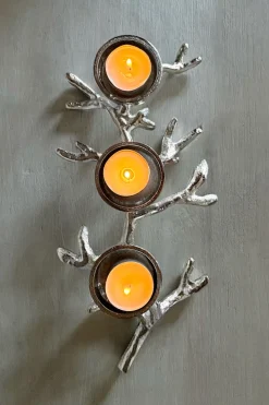Portavelas Plateado Para Tres Velas Con Diseño De Cuerno De Ciervo