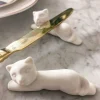 Posacubiertos Con Diseño De Gato De Porcelana Blanca