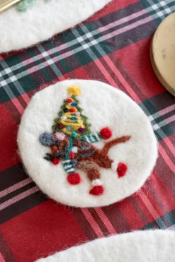 Posavasos De Fieltro Blanco Con Diseño De Ratón Con Árbol