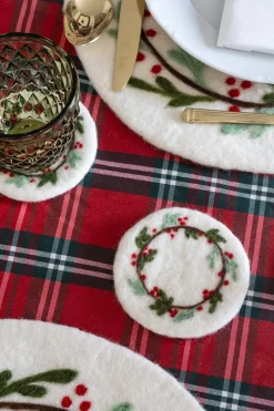 Posavasos De Fieltro Blanco Con Diseño De Corona Con Muérdago