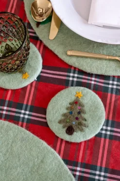Posavasos De Fieltro Verde Con Diseño De Árbol De Navidad