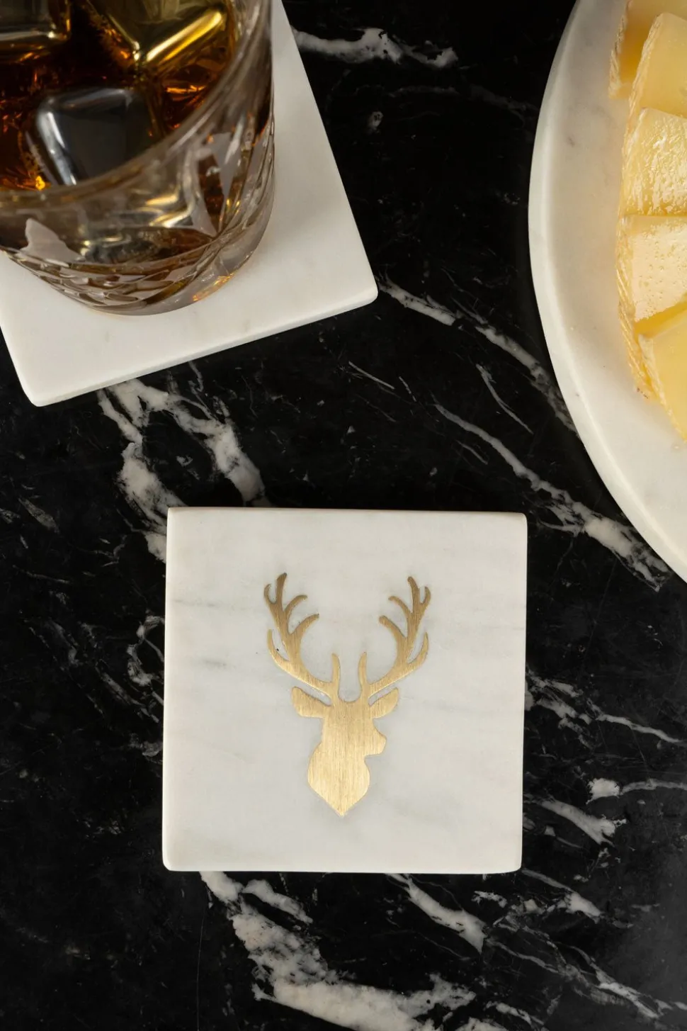 Posavasos De Mármol Con Diseño De Ciervo