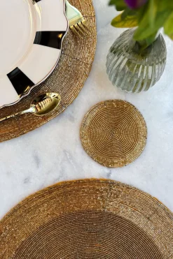 Posavasos Dorado En Dos Tonalidades Bordado Con Cuentas