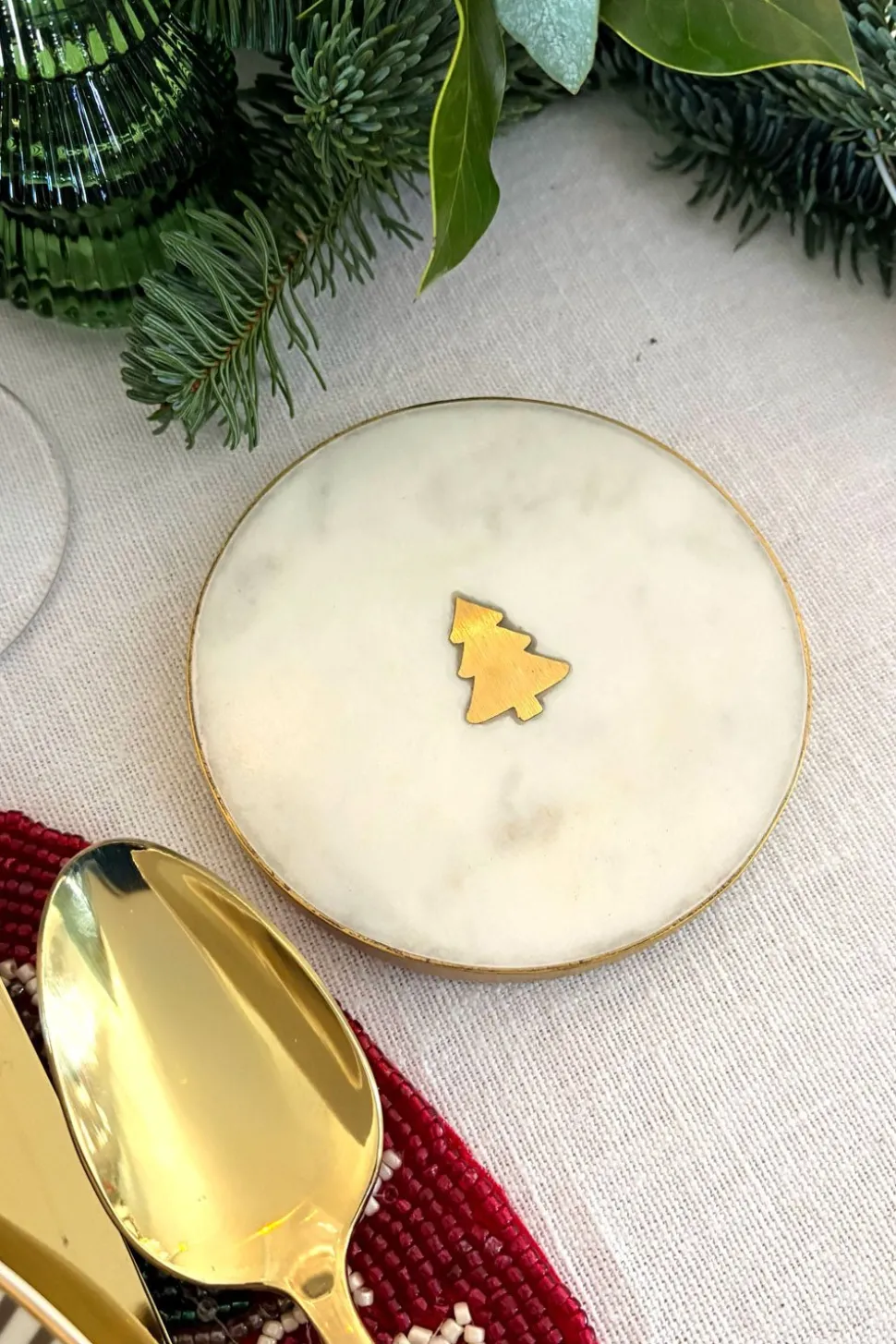 Posavasos Mármol Blanco Con Figura De Árbol