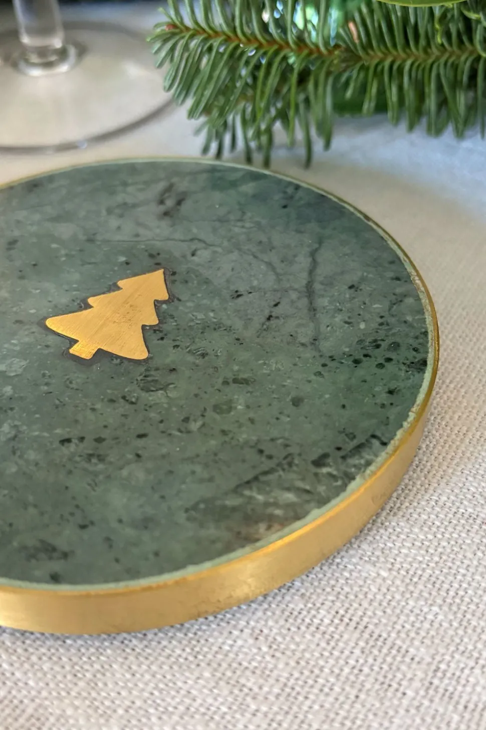 Posavasos Mármol Verde Con Figura De Árbol
